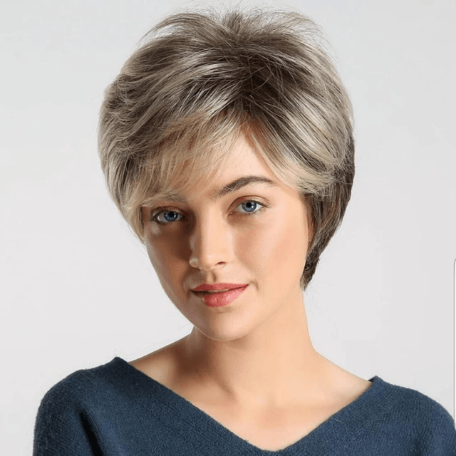 Perruque courte blonde mèches