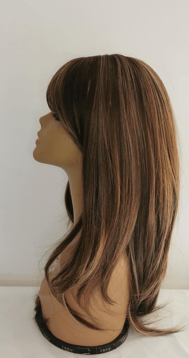 Perruque longue brune mèches blond